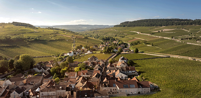 Aerial view overlooking town