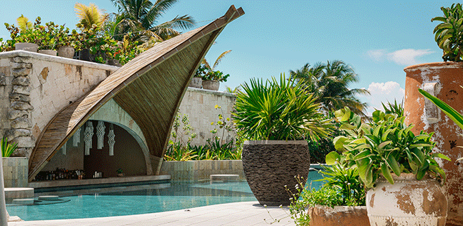 Outdoor pool and pool bar