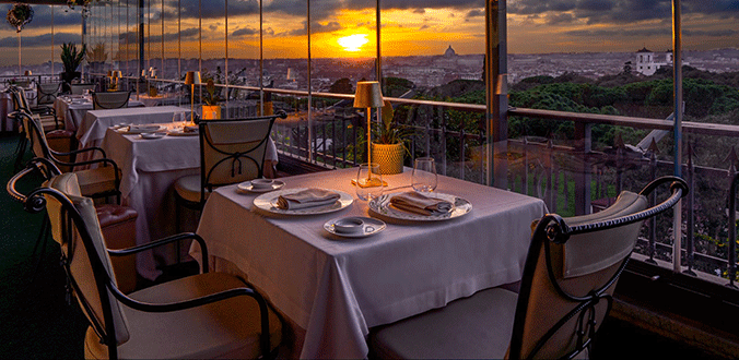 Hotel restaurant at sunset